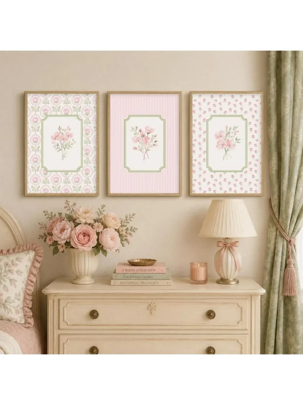 Pink Floral Nursery Wall Art Set - Watercolor Botanical Prints for Baby Girl
